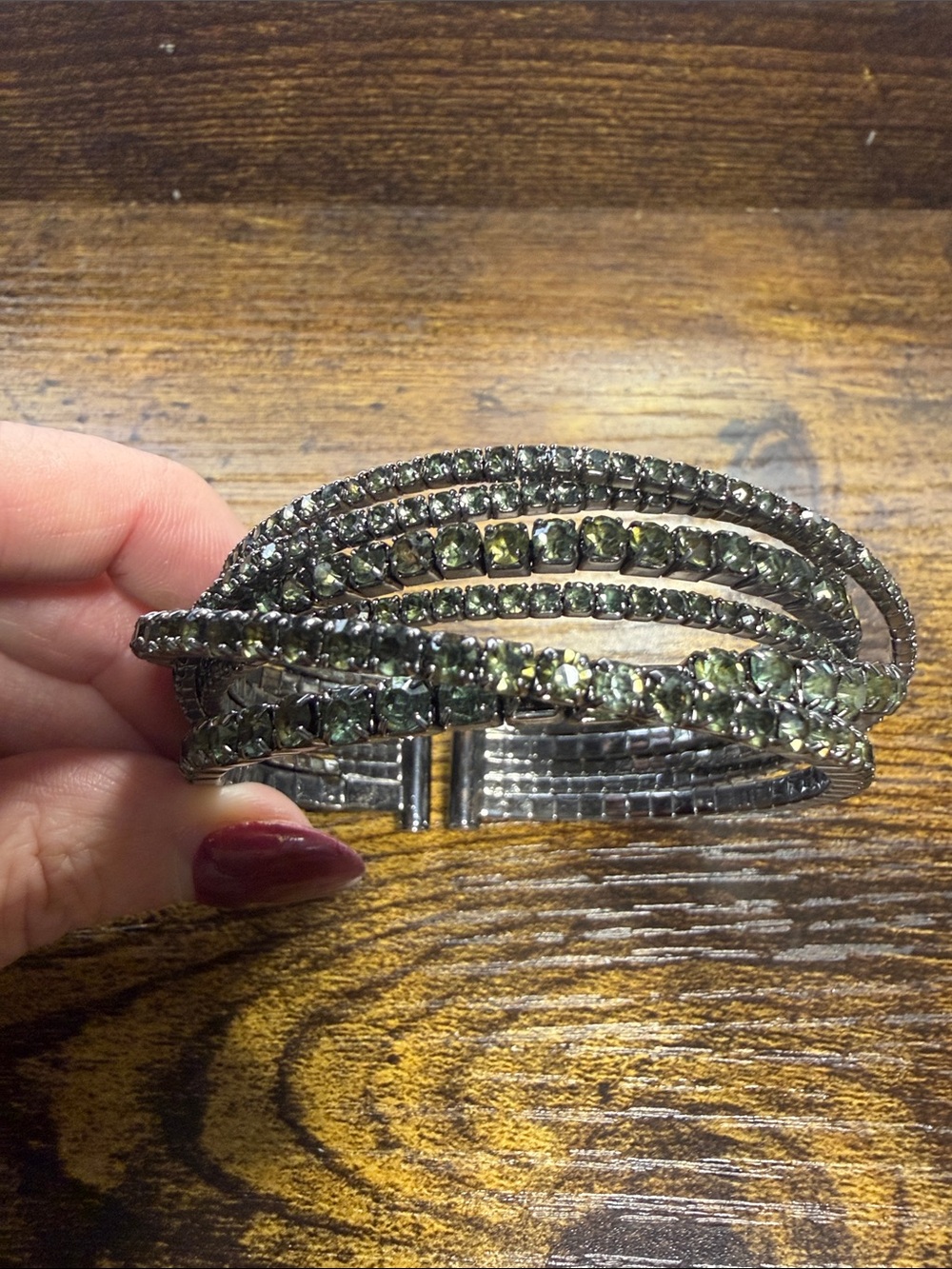 New York & Company Olive Green Crystal Wrap Bracelet